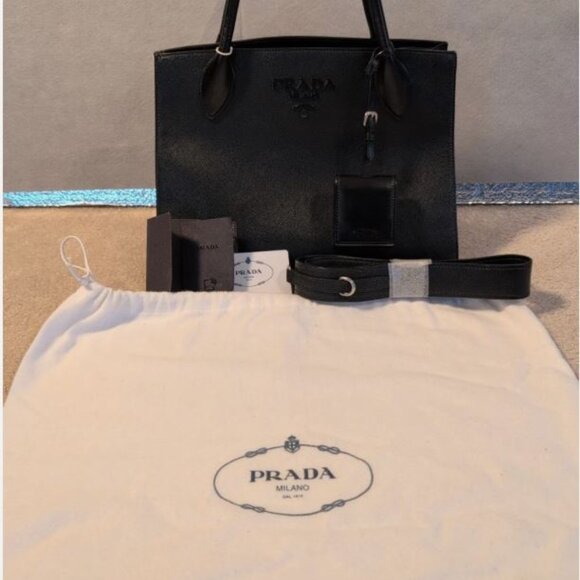 PRADA MONOCHROME TWO WAY TOTE/CROSSBODY AUTHENTICATED PREMIUM CONDITION SILVER - Picture 15 of 16